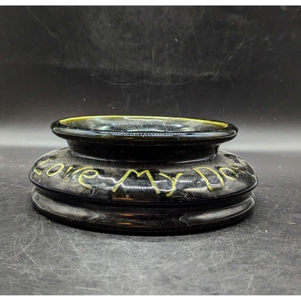 Vintage "I Love My Dog" Black Ceramic Dog‎ Bowl Handmade 8"